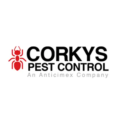 Corkys Pest Control logo with red ant icon and An Anticimex Company tagline