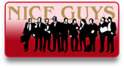 Group of men in business suits standing in silhouette against a red background with "NICE GUYS" text