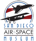 San Diego Air & Space Museum logo featuring a fighter jet aircraft with red and white stripes in a circular emblem