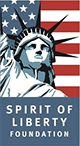 Statue of Liberty logo with American flag background and Spirit of Liberty Foundation text