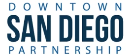 Downtown San Diego Partnership logo with navy text and light blue accents