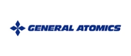 General Atomics company logo featuring a blue four-pointed star with italicized text