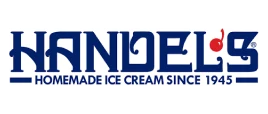 Handel's homemade ice cream logo featuring blue text and red accent dot, established 1945
