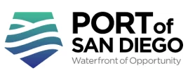 Port of San Diego logo featuring teal and blue layered waves with black text and tagline 'Waterfront of Opportunity'
