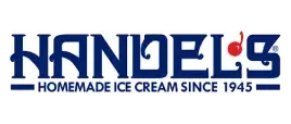 Handel's Homemade Ice Cream logo featuring the brand name in dark blue letters with a red dot, established 1945